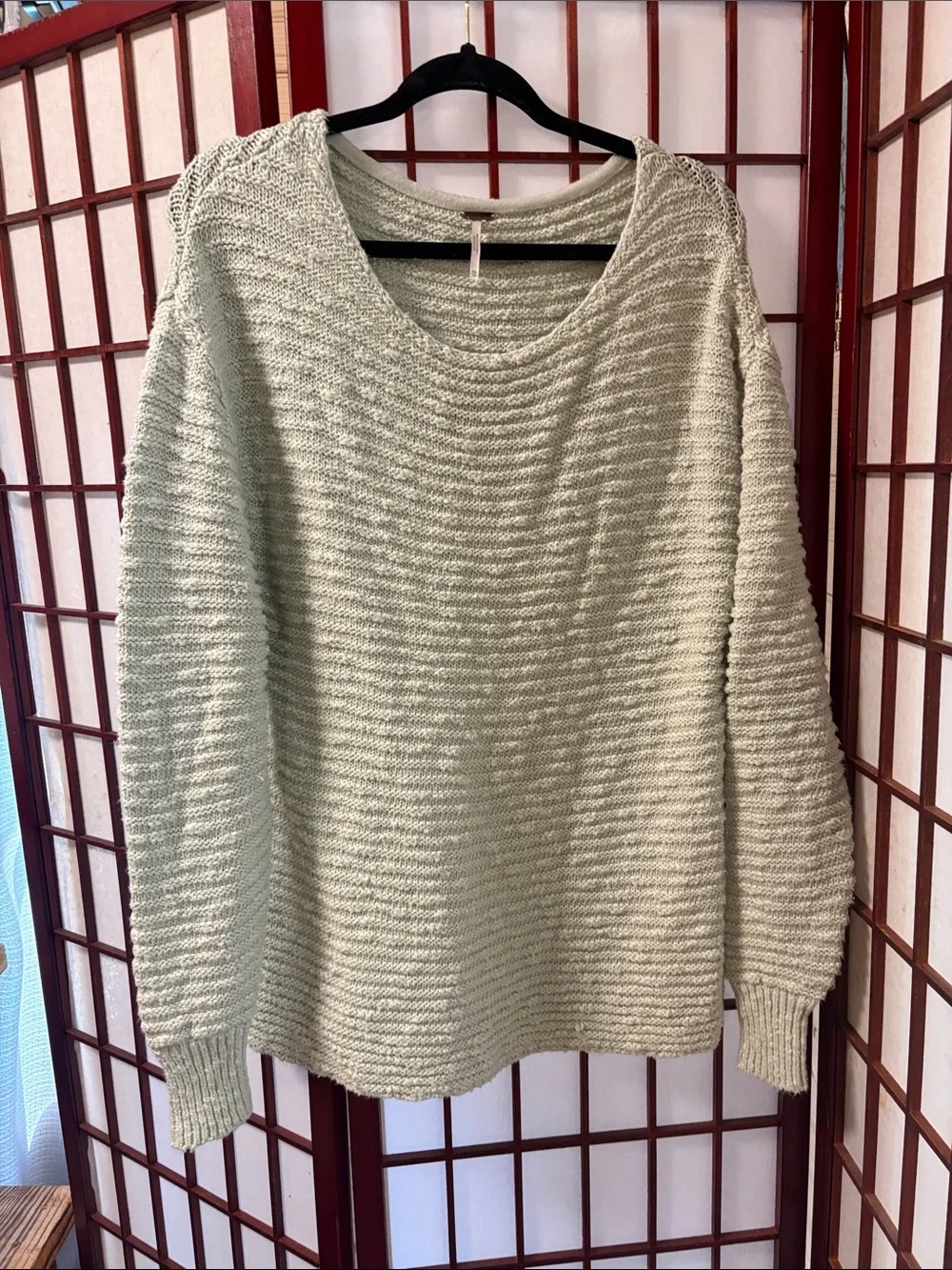 Free People Cream Textured Knit Crewneck Sweater. But very oversized